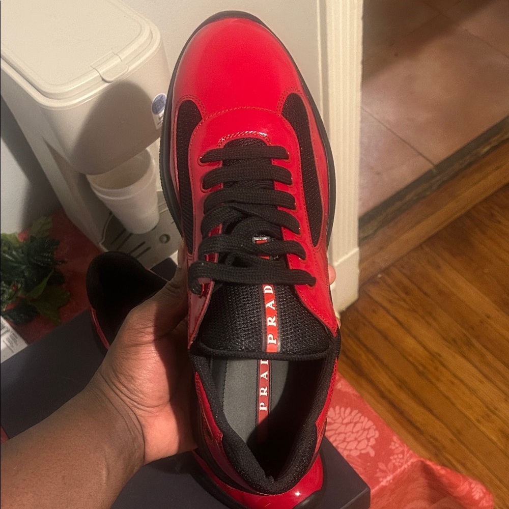 Prada Men's Bold Red and Black Sneakers - Picture 3 of 10